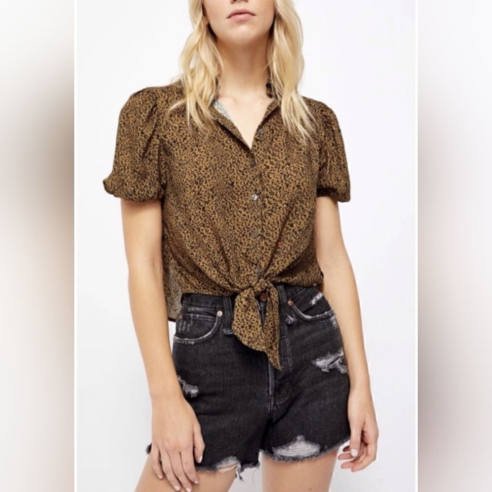 Free People New with tags Celia Leopard Printed Blouse